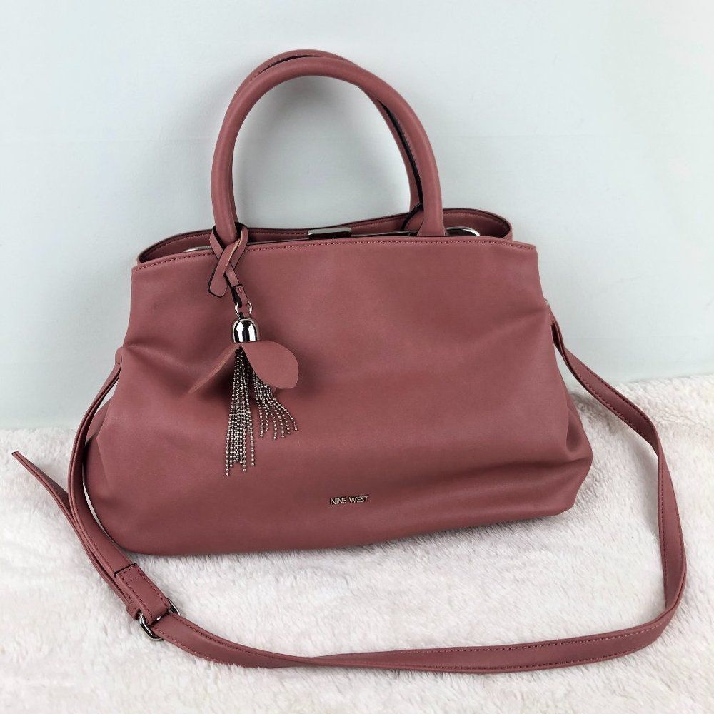 Nine West Pink Faux Leather Shoulder Bag Crossbody 3 Section
